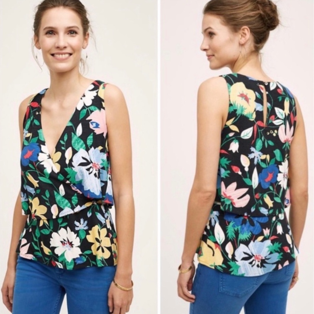Anthropologie Deletta Floral Tied Side Tank Top